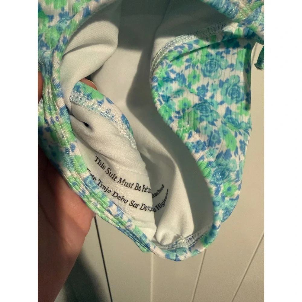 Art Class Girls XL 14 Floral One Piece Swimsuit Blue Green Ribbed UPF 50+ NWT